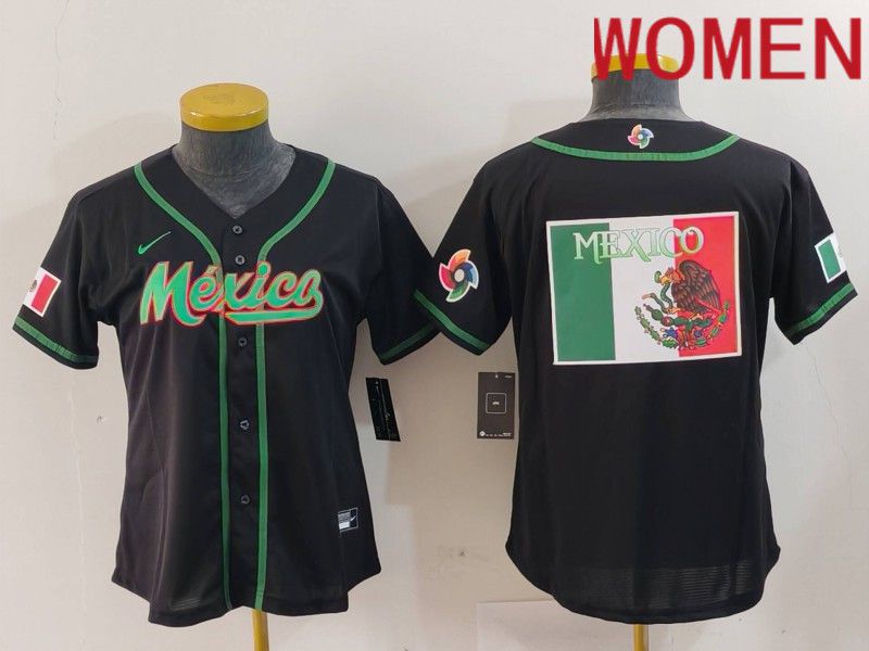 Women 2024 World Cub Mexico Blank Black Nike MLB Jersey style 9